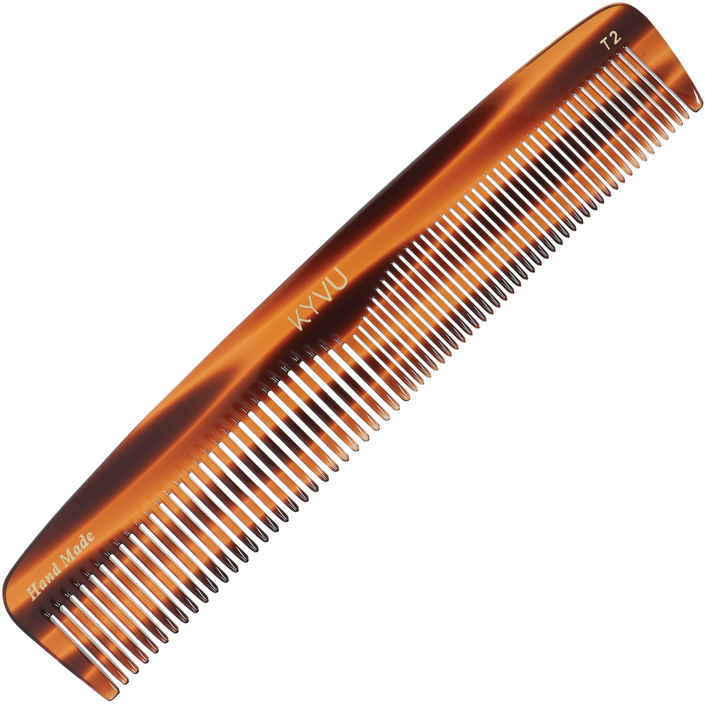 KYVU T2 handmade large tortoiseshell dual-tooth comb in cellulose acetate, fine and coarse, for long and thick hair