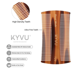 KYVU T20 micro-tooth comb teeth closeup — hand-polished rounded tips, snag-free on fine thinning and sensitive hair, scalp-friendly