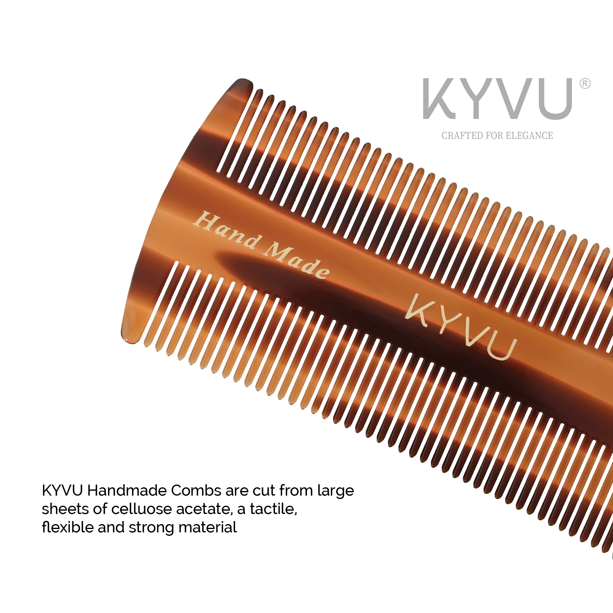 KYVU T20 tortoiseshell comb handcrafted from premium cellulose acetate, hand-polished micro teeth for smooth snag-free scalp and hair grooming