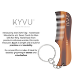 KYVU T25 tortoiseshell beard comb size guide — 7.5 cm length, 2.1 cm width, 0.325 cm thickness