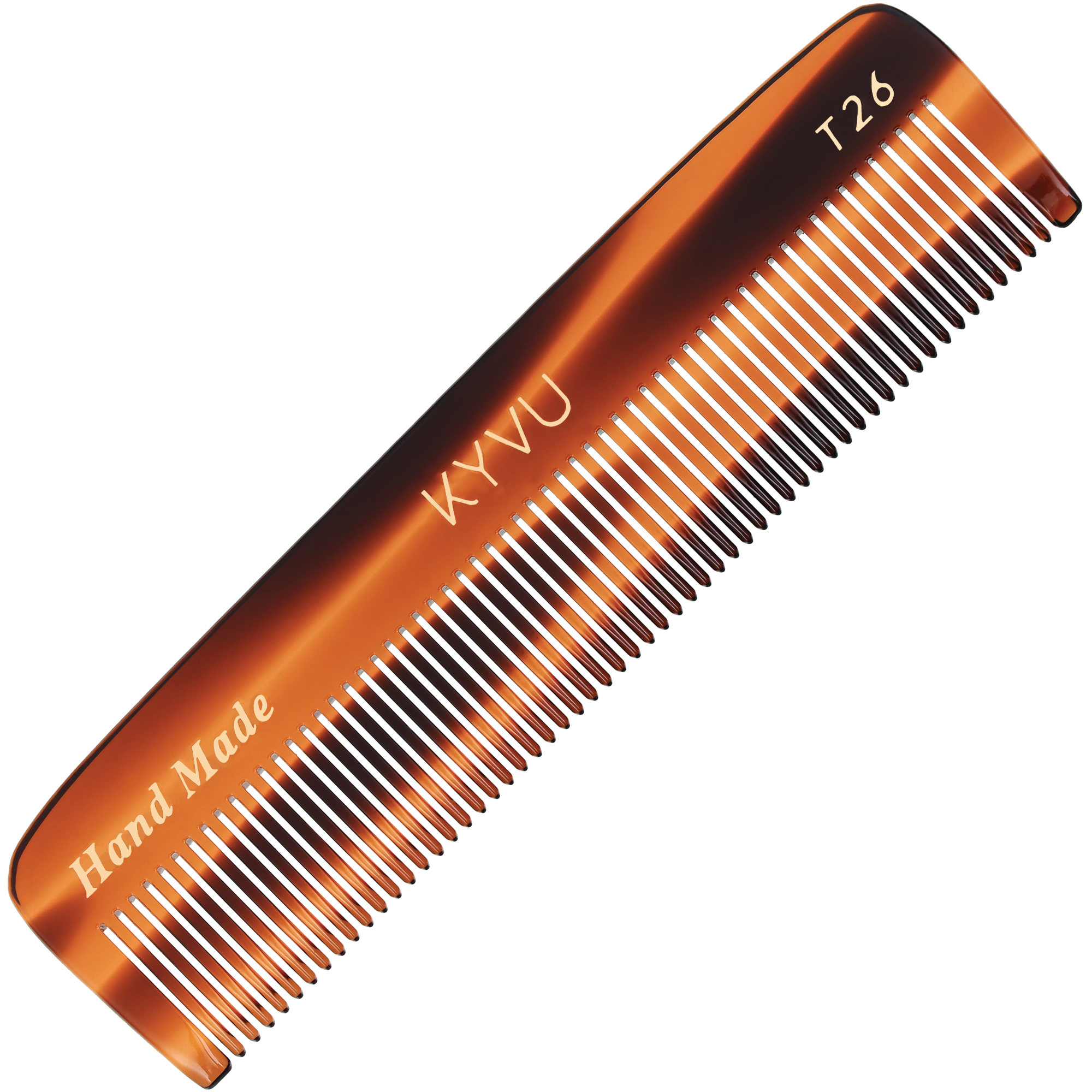 KYVU T26 handmade cellulose acetate fine-tooth pocket comb 10.9cm, classic tortoiseshell finish, ultra-light 11g