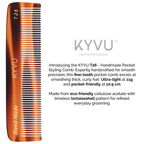 KYVU T26 handmade fine-tooth grooming comb — cellulose acetate tortoiseshell, low-static, precision styling for thick curly textured hair