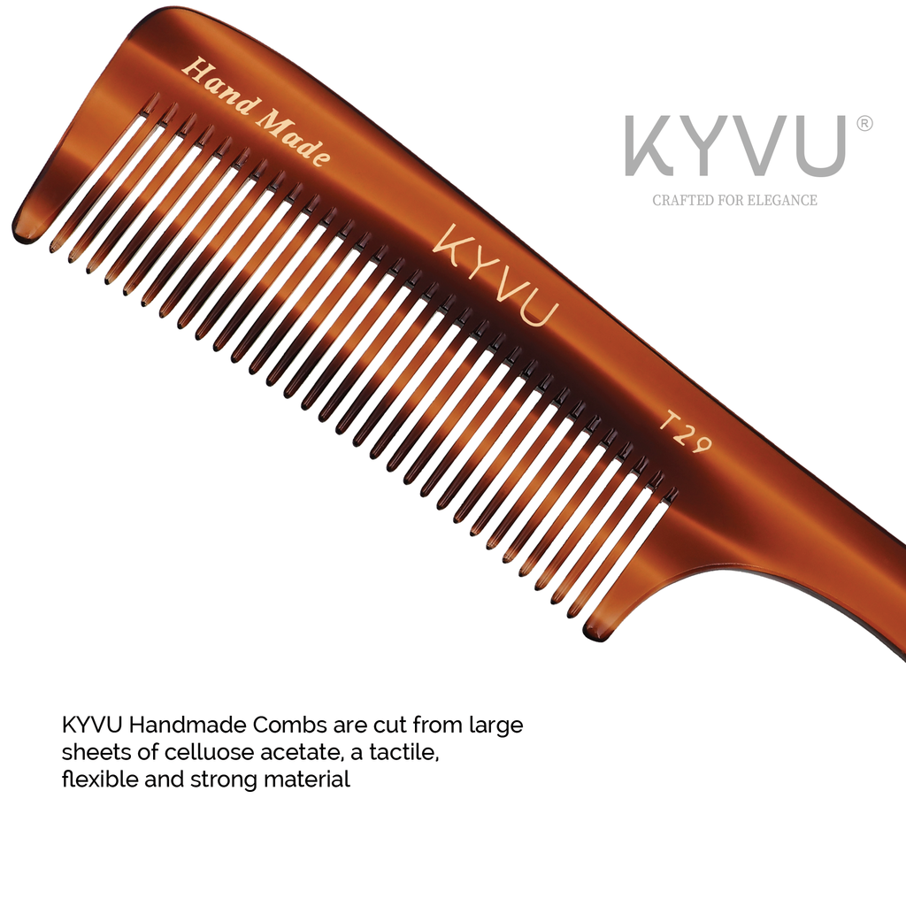KYVU T29 cellulose acetate close-up showing warm mottled tortoiseshell pattern