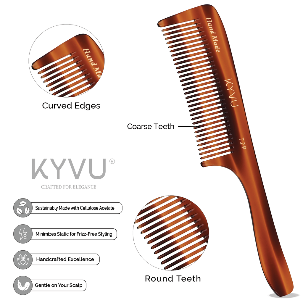 T29 acetate rake comb showing 31 medium-spaced teeth in a full 4 cm-deep head with rounded tips