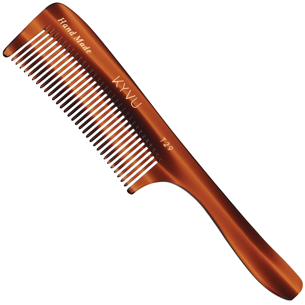 KYVU T29 handmade tortoiseshell full-head rake comb with handle in cellulose acetate, for thick, long and curly hair
