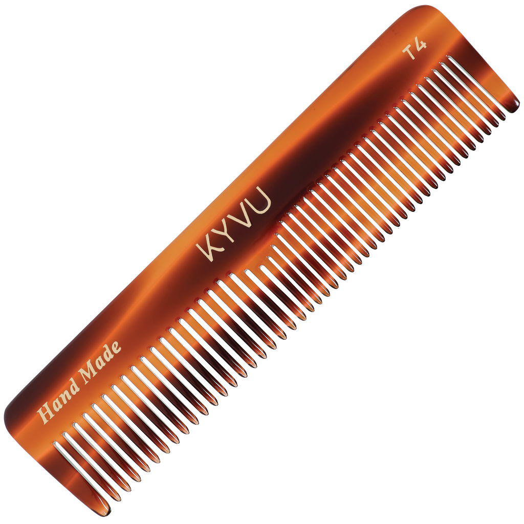 KYVU T4 handmade tortoiseshell pocket comb in cellulose acetate, dual-tooth, for men and women, hair and beard