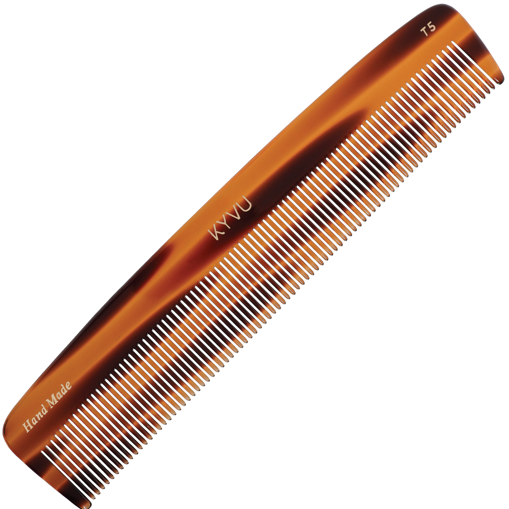 KYVU T5 handmade tortoiseshell fine-tooth dressing comb in cellulose acetate, for long and straight hair