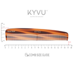 KYVU T8 slim tortoiseshell dual-tooth comb specifications — 19.1 cm, 22 g, cellulose acetate, fine and coarse teeth