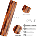 T9 tortoiseshell acetate comb showing closely-spaced fine teeth with hand-rounded tips