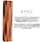 KYVU T9 fine-tooth comb size guide — 18.7 cm length, 3.8 cm width, 0.375 cm thickness
