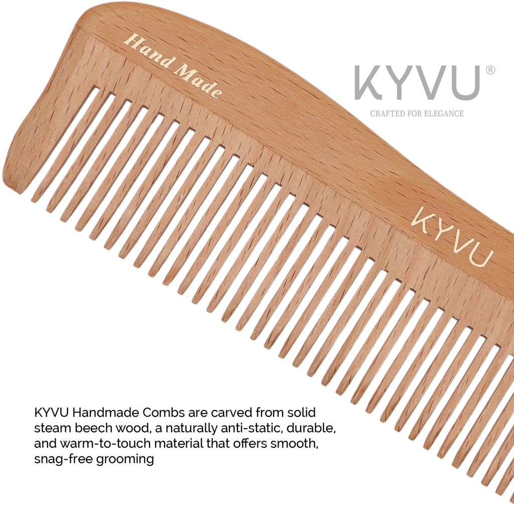 W1 wooden comb showing coarse wide-spaced teeth and natural beech grain