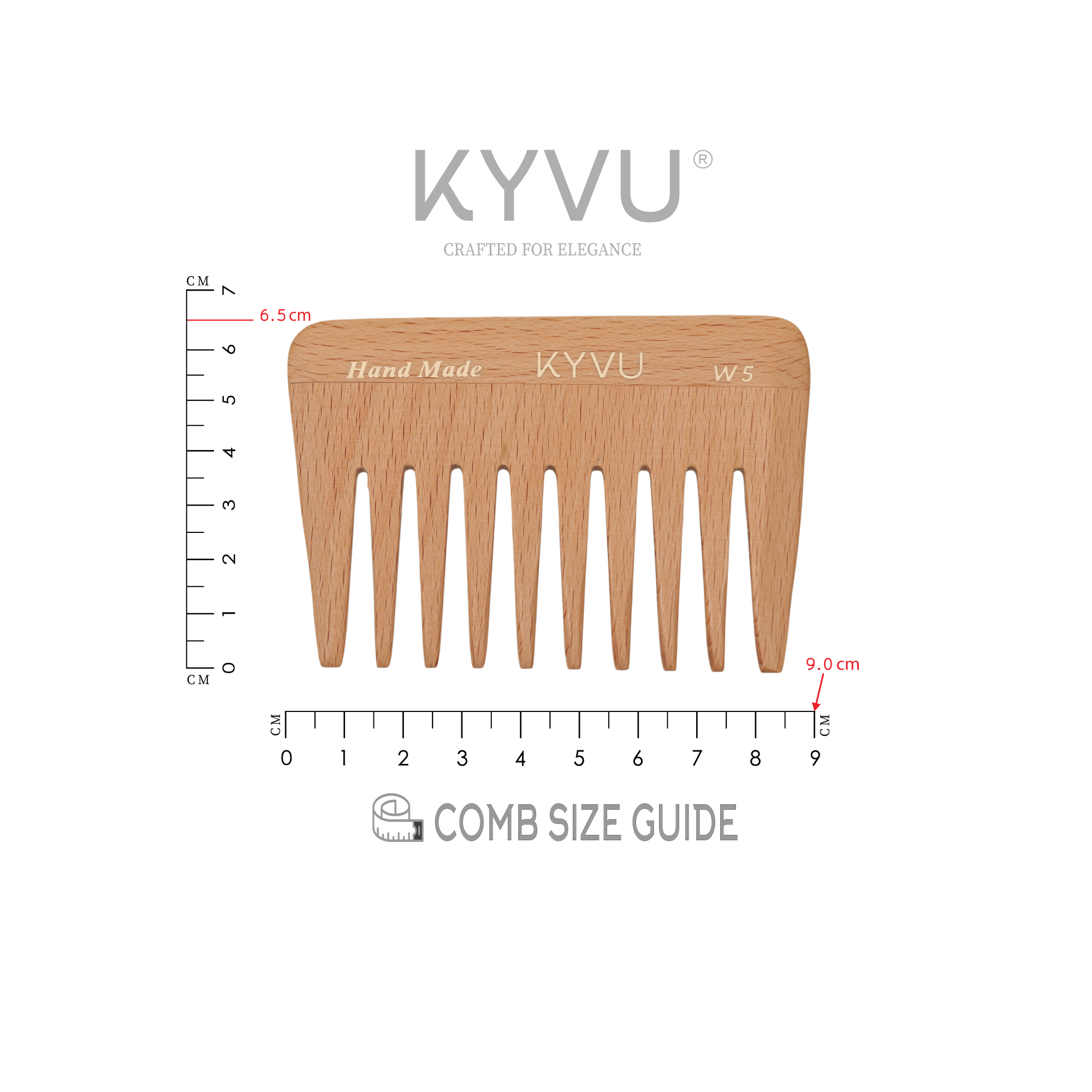 W5 steam beech wide-tooth comb specifications — 9 cm, 17 g, wide-spaced teeth, for curly and afro hair