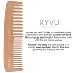 W7 steam beech dual-tooth comb specifications — 14.5 cm, 14 g, fine and coarse teeth, all hair types